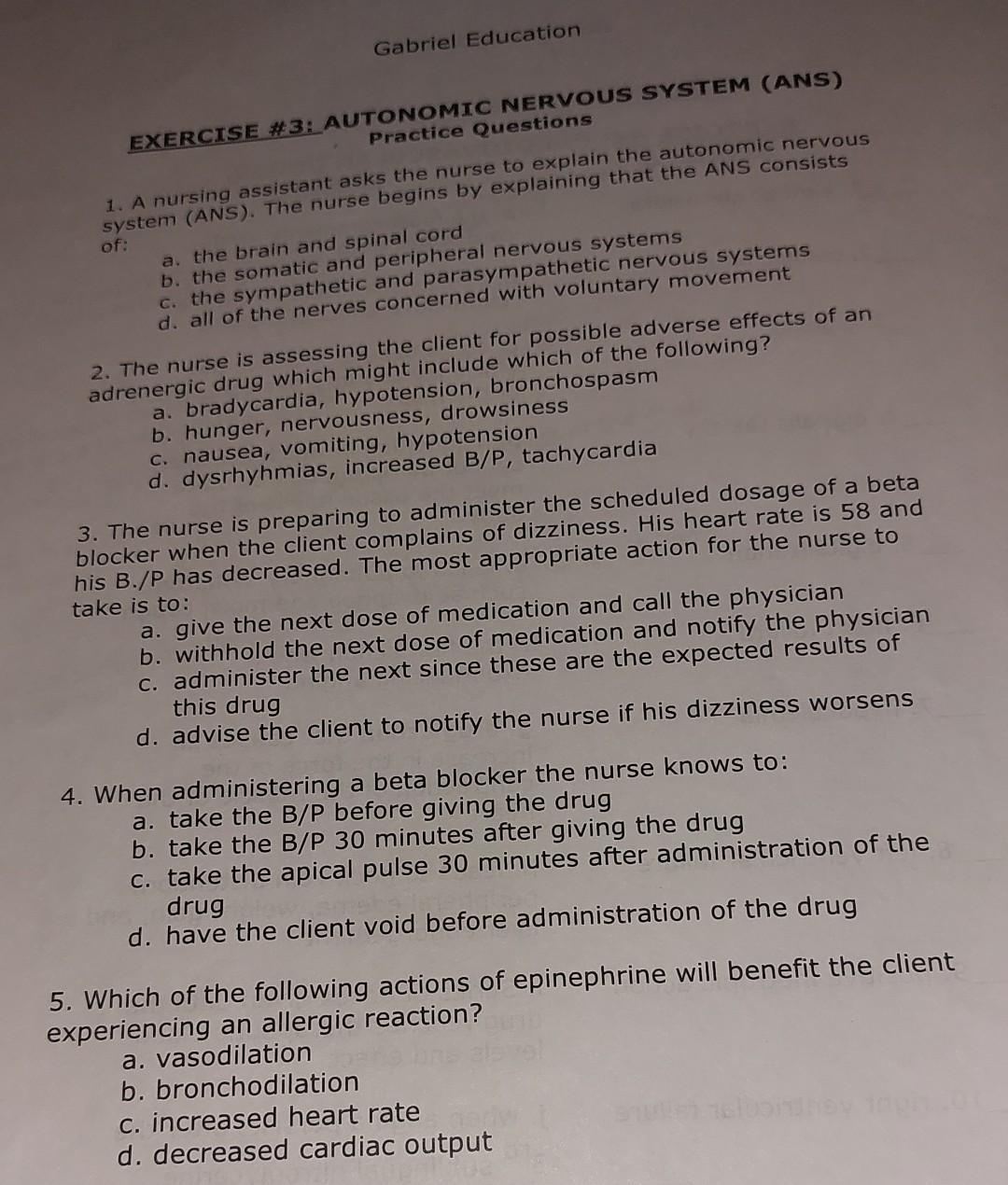 Exercise 8 Nclex Practice Questions 1 In Assessing The Client S Response To Narcotics The Nurse Understands That Mor 6