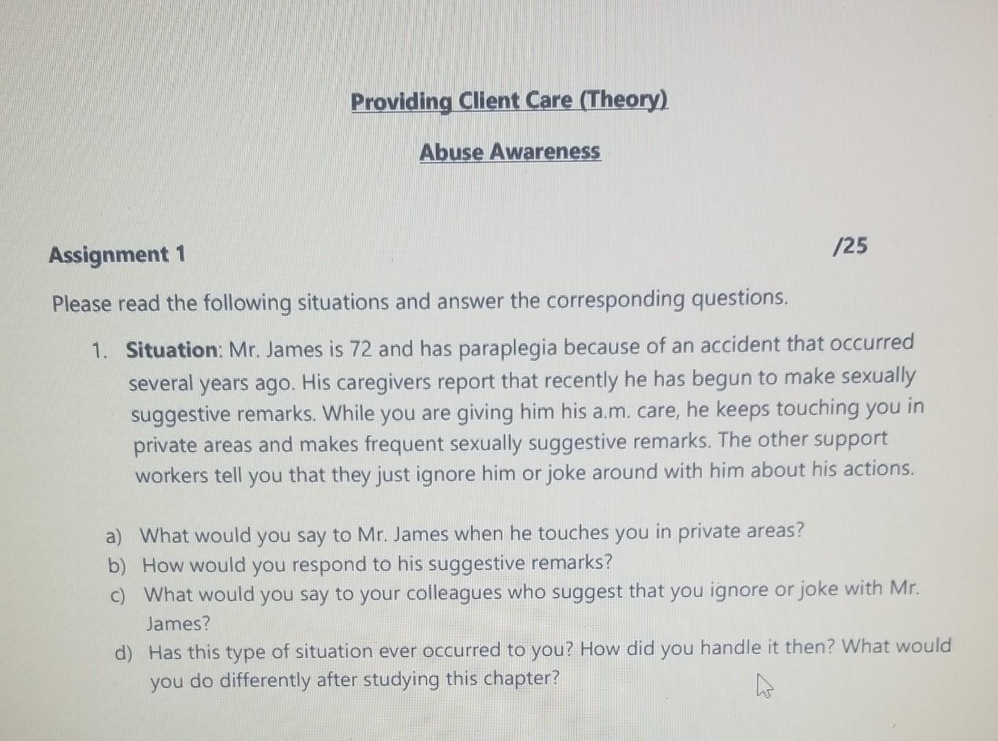 Assignment 1 125 Please Read The Following Situations And Answer The Corresponding Questions 1 Situation Mr James Is 1