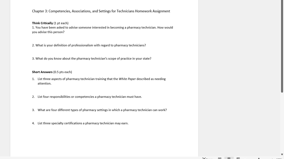 Chapter 3 Competencies Associations And Settings For Technicians Homework Assignment Think Critically 1 Pt Each 1 1