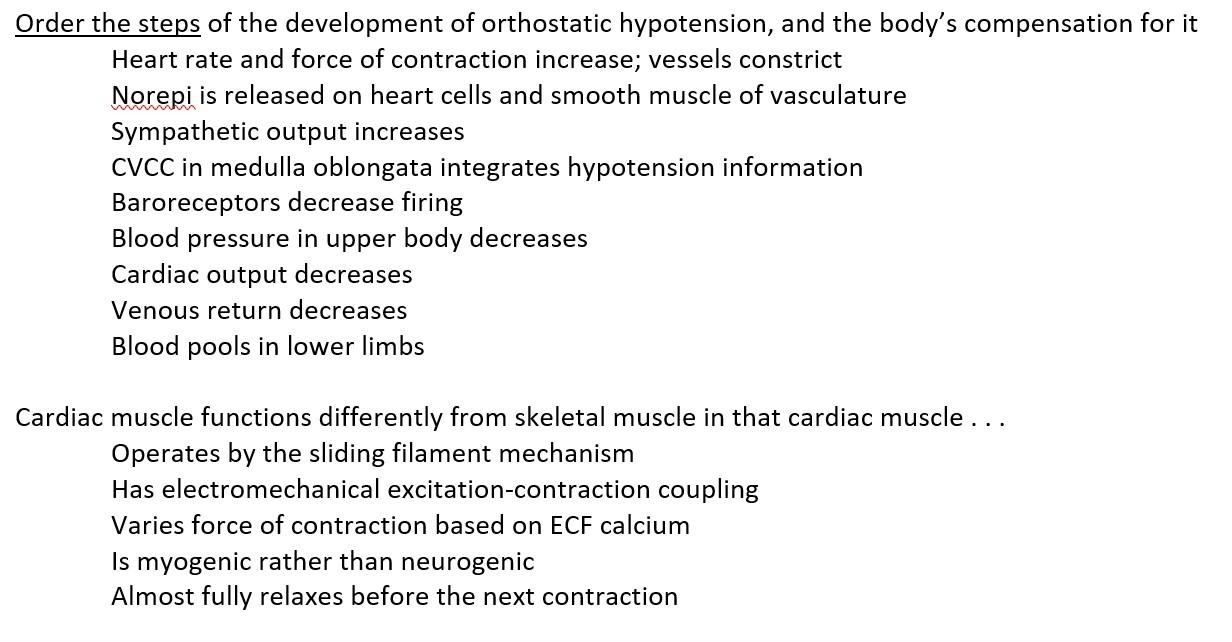 Order The Steps Of The Development Of Orthostatic Hypotension And The Body S Compensation For It Heart Rate And Force O 1