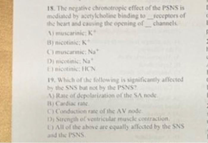 18 The Negative Chronotropic Effect Of The Psns Is Mediated By Asctykholine Binding To Receptors Of The Heart And Cacri 1