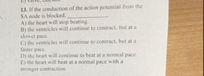 13 If The Conduction Of The Action Potential From The Sa Node Is Blocked A The Heart Will Stop Beating B The Ventri 1
