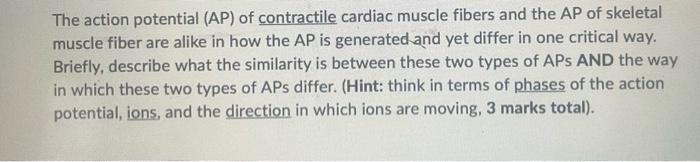 The Action Potential Ap Of Contractile Cardiac Muscle Fibers And The Ap Of Skeletal Muscle Fiber Are Alike In How The 1