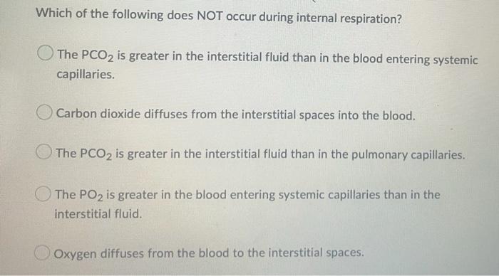 Which Of The Following Does Not Occur During Internal Respiration The Pco2 Is Greater In The Interstitial Fluid Than I 1