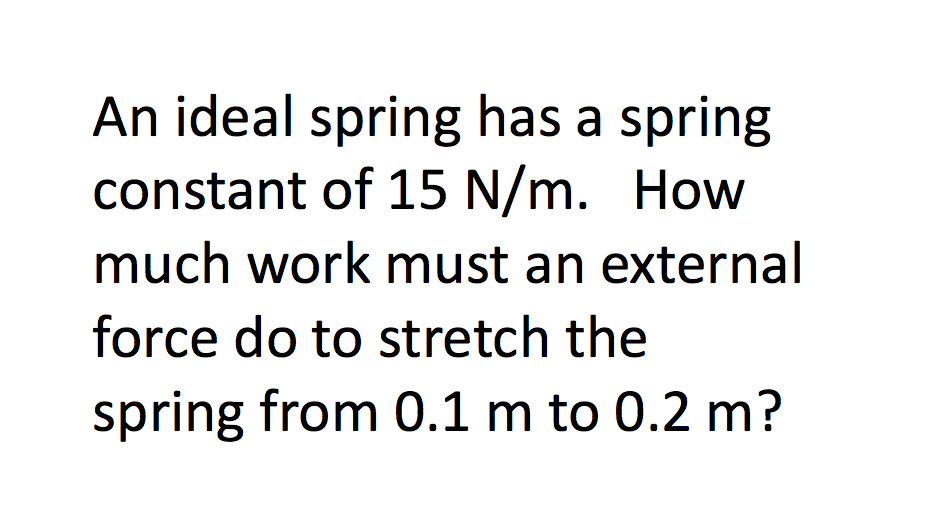 An Ideal Spring Has A Spring Constant Of 15 N M How Much Work Must An External Force Do To Stretch The Spring From 0 1 1