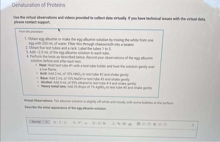 Denaturation Of Proteins Use The Virtual Observations And Videos Provided To Collect Data Virtually If You Have Technic 1