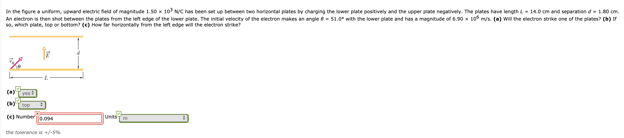In The Figure A Uniform Upward Electric Field Of Magnitude 1 50 X 10 N C Has Been Set Up Between Two Horizontal Plates 1