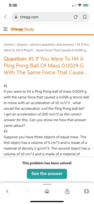 8 36 Chegg Com Chegg Study Science Physics Physics Questions And Answers 11 If You Were To Hit A Ping P Same 1