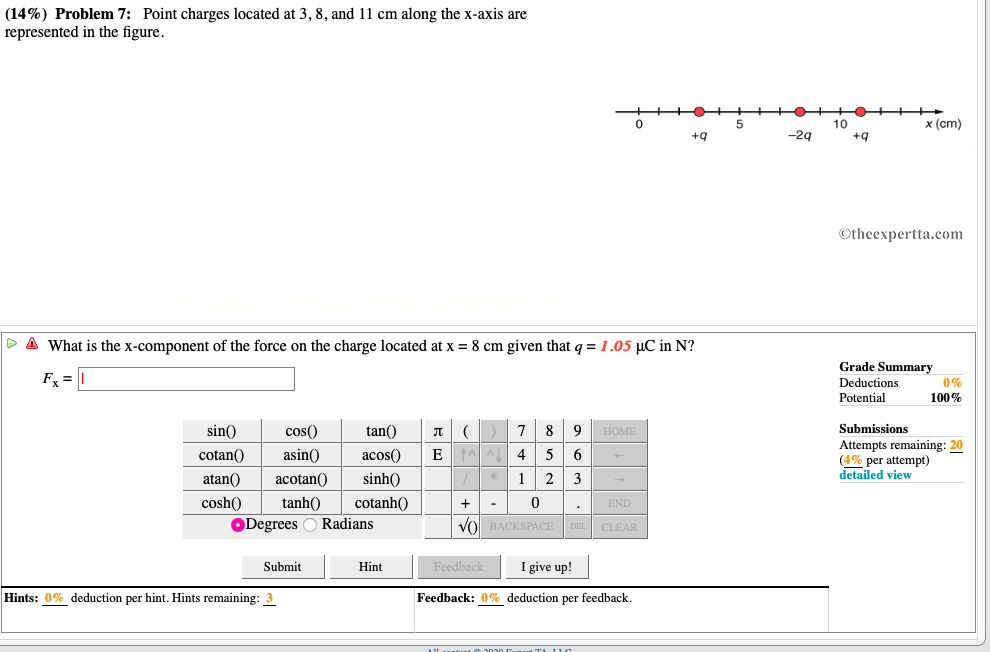 14 Problem 7 Point Charges Located At 3 8 And 11 Cm Along The X Axis Are Represented In The Figure 5 X Cm 10 1