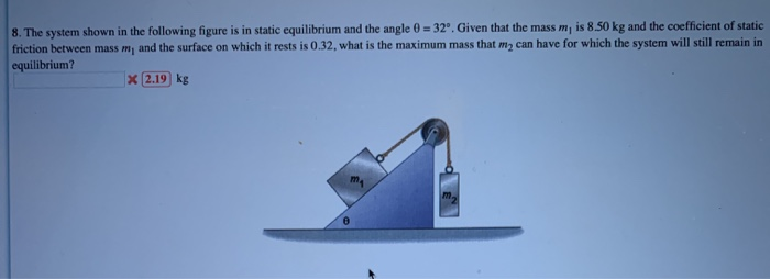 8 The System Shown In The Following Figure Is In Static Equilibrium And The Angle 0 32 Given That The Mass M Is 8 1