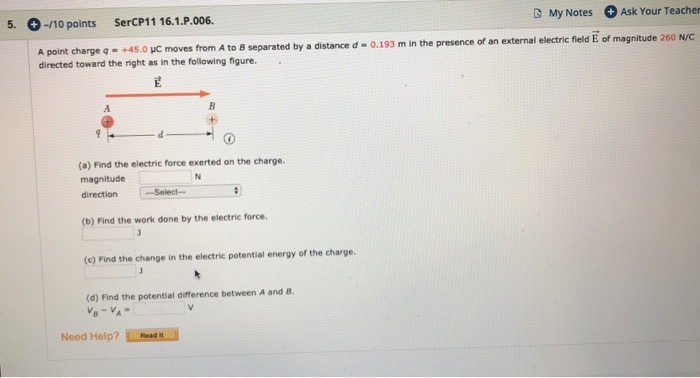 5 10 Points Sercp11 16 1 P 006 My Notes Ask Your Teache 0 193 M In The Presence Of An External Electric Field E 1