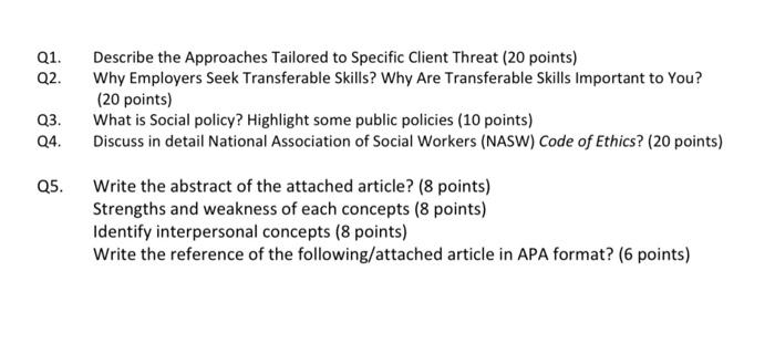 Q1 Q2 Describe The Approaches Tailored To Specific Client Threat 20 Points Why Employers Seek Transferable Skills W 1