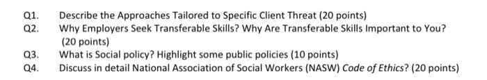 Q1 Q2 Describe The Approaches Tailored To Specific Client Threat 20 Points Why Employers Seek Transferable Skills W 1