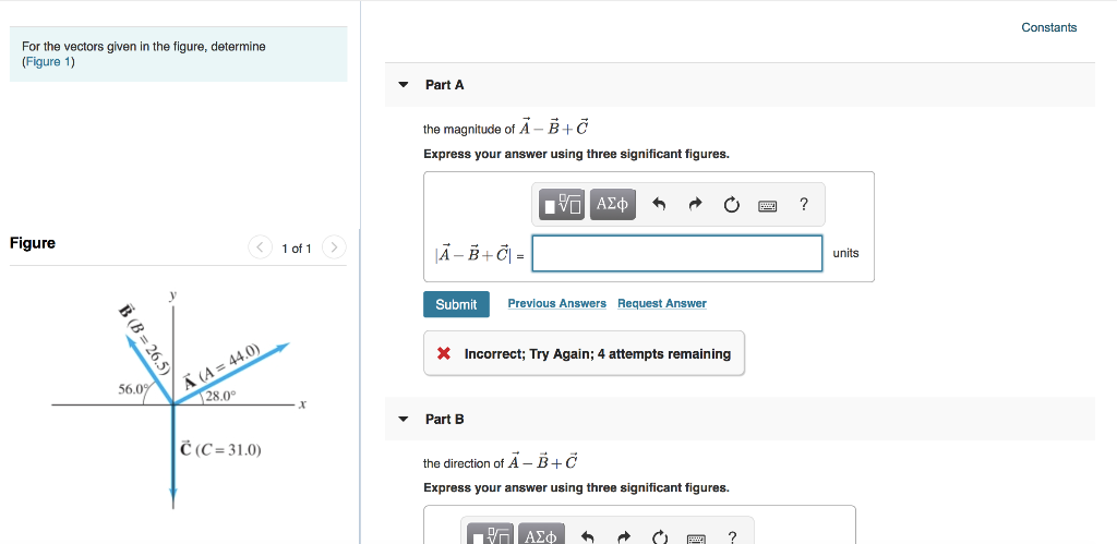 Constants For The Vectors Given In The Figure Determine Figure 1 Part A The Magnitude Of A B Express Your Answer U 1