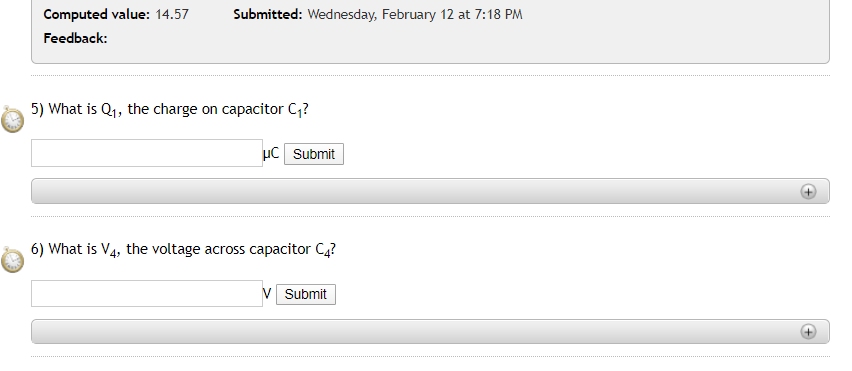 Submitted Wednesday February 12 At 7 18 Pm Computed Value 14 57 Feedback 5 What Is Qy The Charge On Capacitor Hc 1