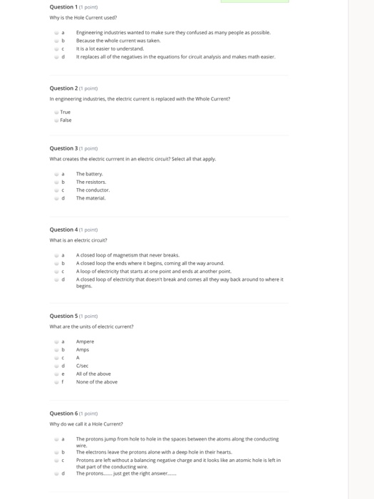 Question 1 1 Point Why Is The Hole Current Used Engineering Industries Wanted To Make Sure They Confused As Many Peop 1