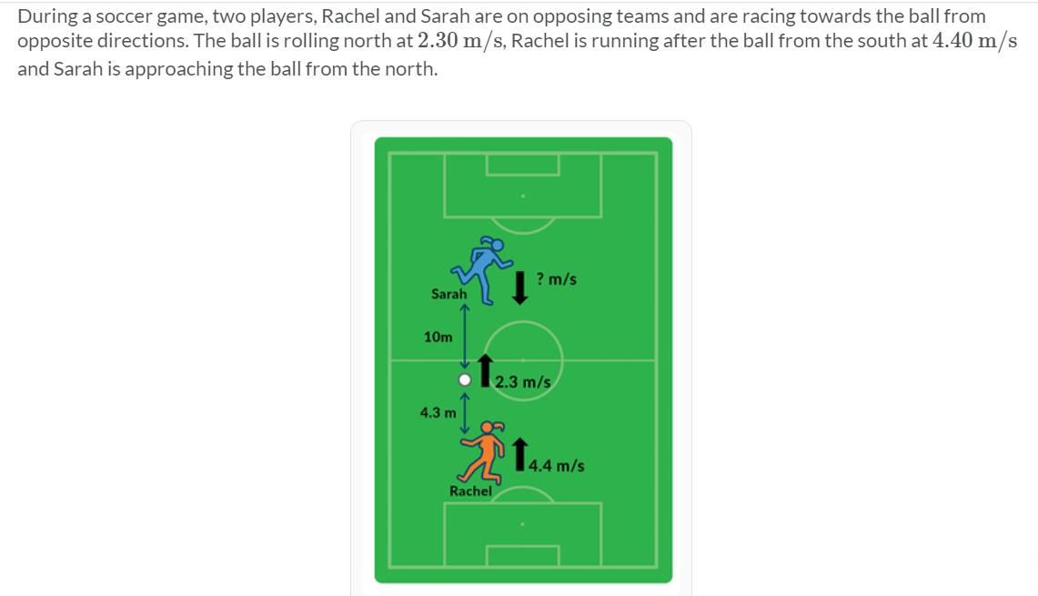 During A Soccer Game Two Players Rachel And Sarah Are On Opposing Teams And Are Racing Towards The Ball From Opposite 1