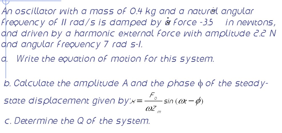 An Oscillator With A Mass Of 0 4 Kg And A Naturel Angular Frequency Of Il Rad S Is Damped By A Force 3 5 In Newtons An 1