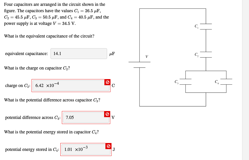 Four Capacitors Are Arranged In The Circuit Shown In The Figure The Capacitors Have The Values C 26 5 Uf C2 45 5 U 1