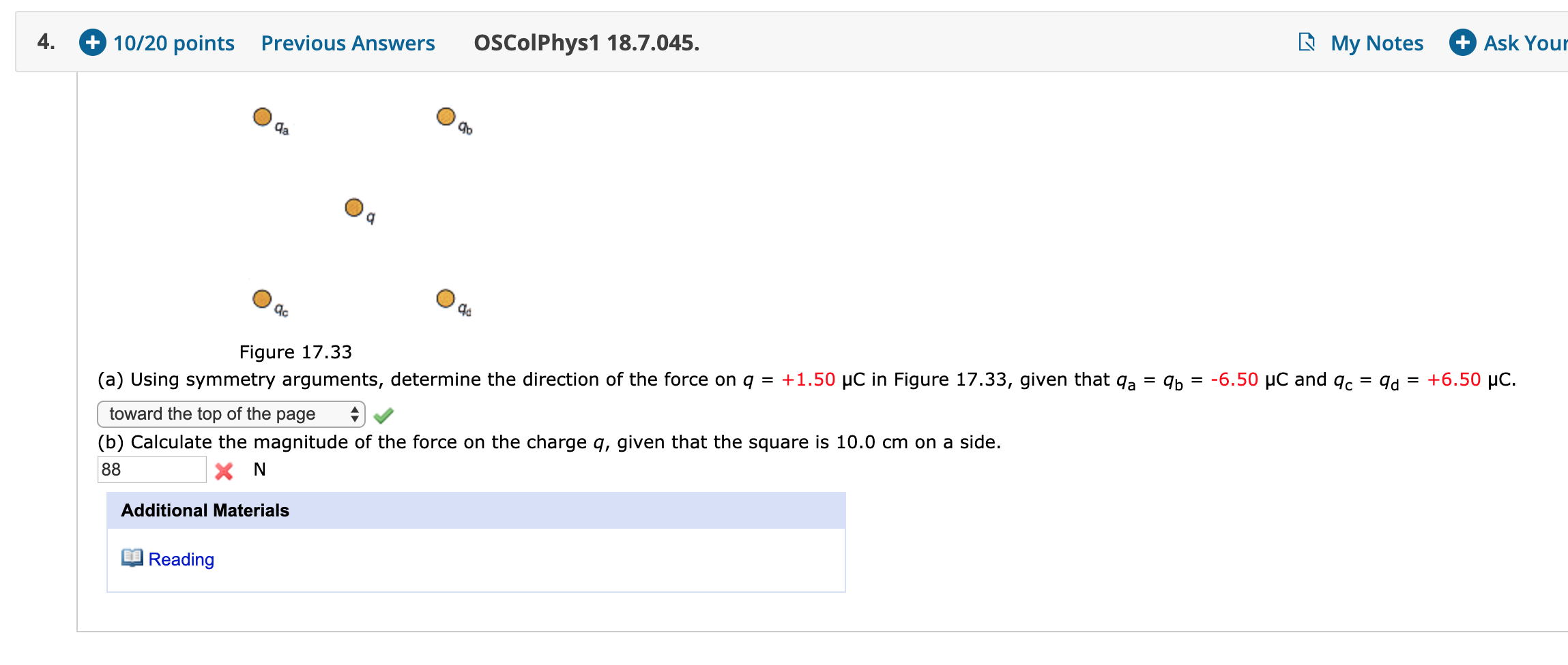 4 10 20 Points Previous Answers Oscolphys1 18 7 045 My Notes Ask Your Figure 17 33 A Using Symmetry Arguments Det 1