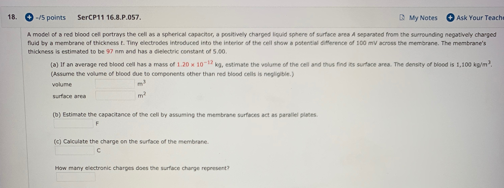 18 15 Points Sercp11 16 8 P 057 My Notes Ask Your Teache A Model Of A Red Blood Cell Portrays The Cell As A Spher 1
