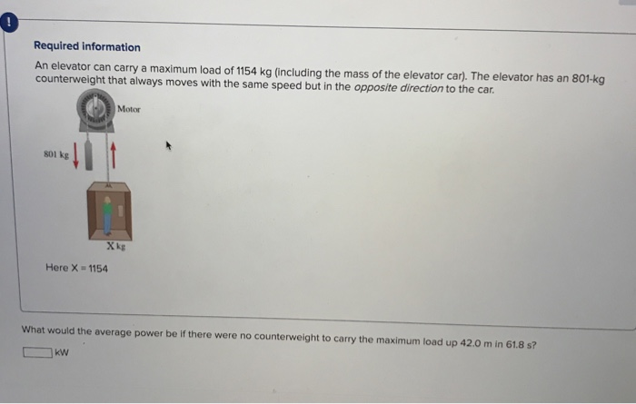 Required Information An Elevator Can Carry A Maximum Load Of 1154 Kg Including The Mass Of The Elevator Car The Eleva 1
