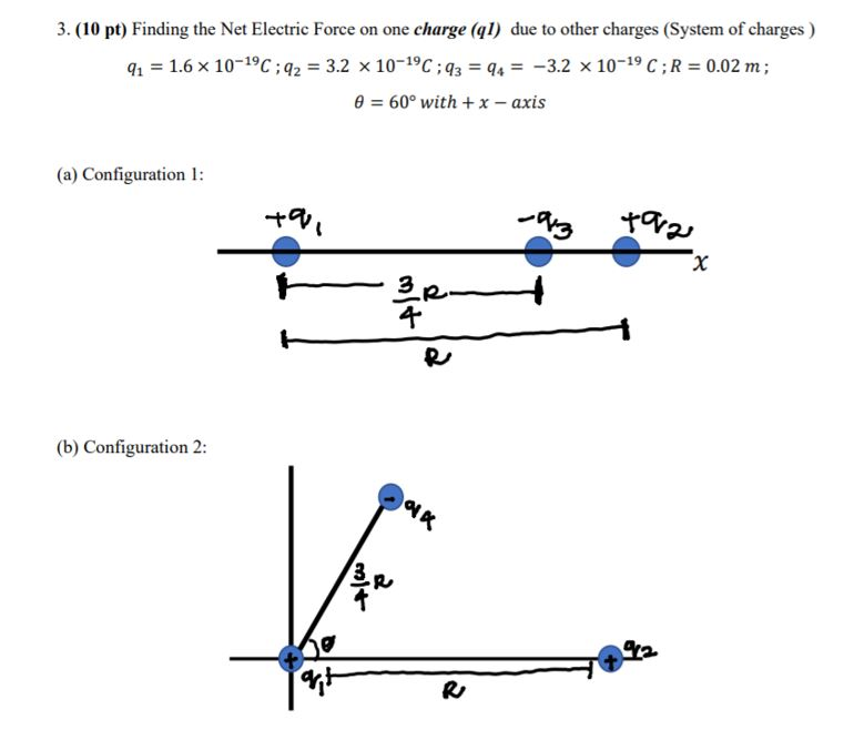 3 10 Pt Finding The Net Electric Force On One Charge Ql Due To Other Charges System Of Charges 91 1 6 X 10 19c 1