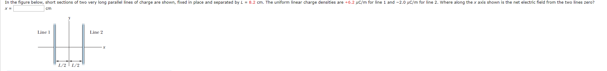 In The Figure Below Short Sections Of Two Very Long Parallel Lines Of Charge Are Shown Fixed In Place And Separated By 1