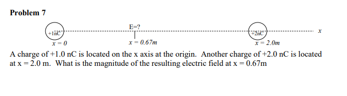 Problem 7 X 0 67m X 2 Om A Charge Of 1 0 Nc Is Located On The X Axis At The Origin Another Charge Of 2 0 Nc Is Loca 1