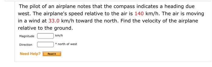 The Pilot Of An Airplane Notes That The Compass Indicates A Heading Due West The Airplane S Speed Relative To The Air I 1