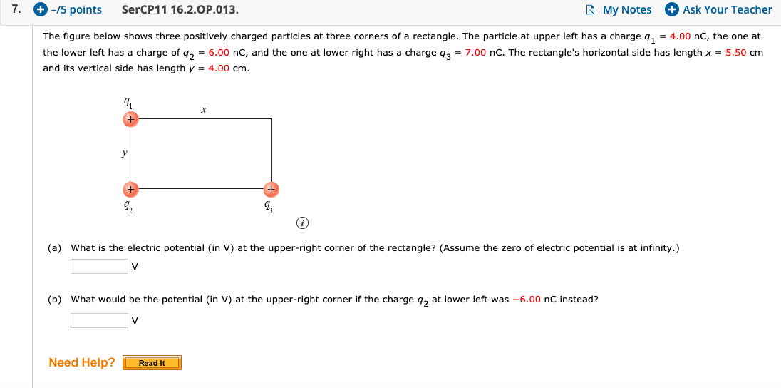 7 5 Points Sercp11 16 2 Op 013 My Notes Ask Your Teacher The Figure Below Shows Three Positively Charged Particles 1
