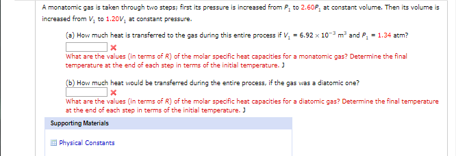 A Monatomic Gas Is Taken Through Two Steps First Its Pressure Is Increased From P To 2 60p At Constant Volume Then It 1