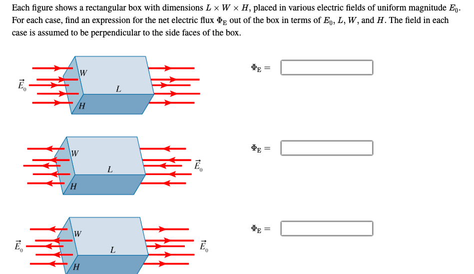 Each Figure Shows A Rectangular Box With Dimensions L X W X H Placed In Various Electric Fields Of Uniform Magnitude Eo 1