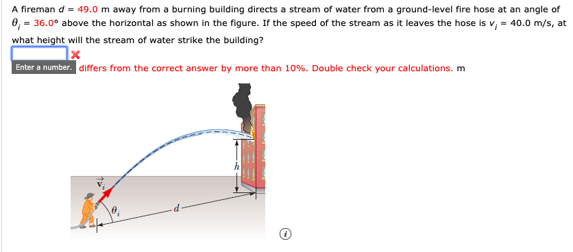A Fireman D 49 0 M Away From A Burning Building Directs A Stream Of Water From A Ground Level Fire Hose At An Angle Of 1
