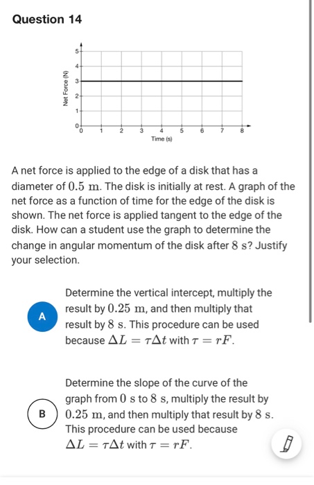 Question 14 Net Force N Time Is A Net Force Is Applied To The Edge Of A Disk That Has A Diameter Of 0 5 M The Disk Is 1