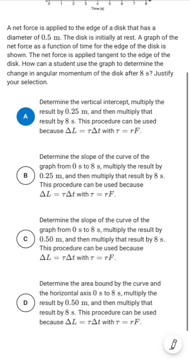 Question 14 Net Force N Time Is A Net Force Is Applied To The Edge Of A Disk That Has A Diameter Of 0 5 M The Disk Is 2
