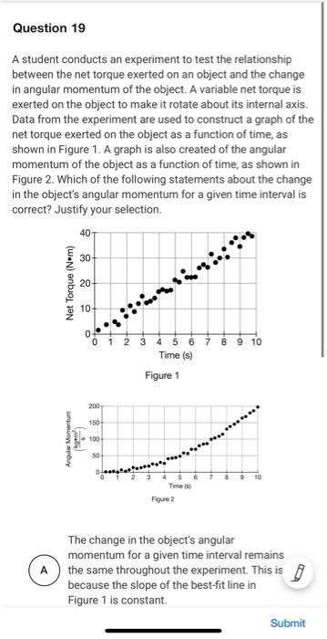 Question 19 A Student Conducts An Experiment To Test The Relationship Between The Net Torque Exerted On An Object And Th 1