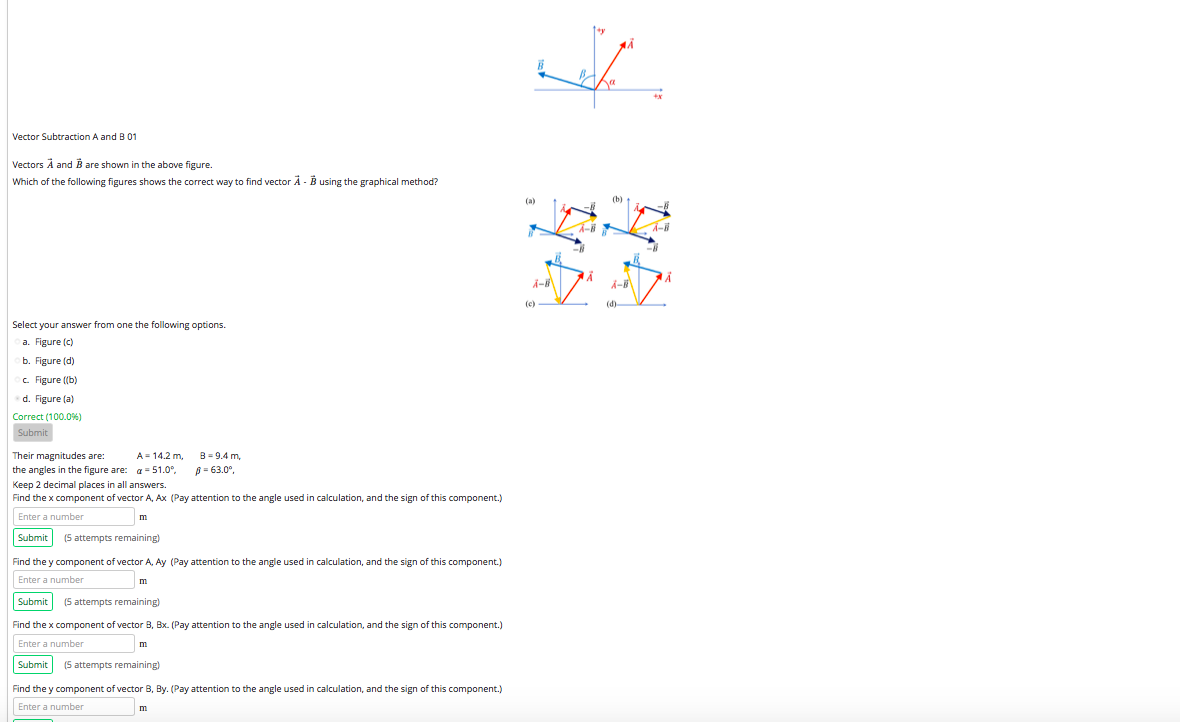 Vector Subtraction A And B 01 Vectors A And B Are Shown In The Above Figure Which Of The Following Figures Shows The Co 1