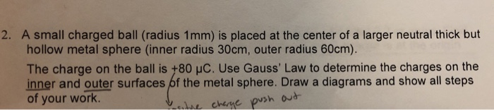 2 A Small Charged Ball Radius 1mm Is Placed At The Center Of A Larger Neutral Thick But Hollow Metal Sphere Inner Ra 1