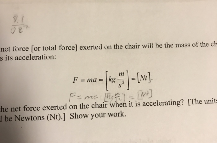 02 Net Force For Total Force Exerted On The Chair Will Be The Mass Of The Ch S Its Acceleration F Ma Kg Nu 1