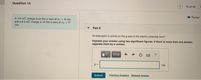 Question 14 14 Of 16 A Review A 4 0 Nc Charge Is On The C Axis At 2 8 Cm And A 6 0 Nc Charge Is On The Z Axis At 22 1