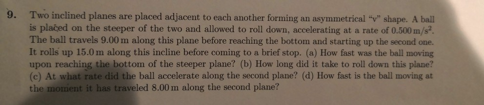 9 Two Inclined Planes Are Placed Adjacent To Each Another Forming An Asymmetrical V Shape A Ball Is Placed On The St 1