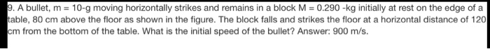 9 A Bullet M 10 G Moving Horizontally Strikes And Remains In A Block M 0 290 Kg Initially At Rest On The Edge Of 1