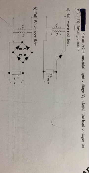 For An Ac Sinusoidal Input Voltage Vp Sketch The Load Voltages For Vl Of Following Circuits A Half Wave Rectifier Ou 1