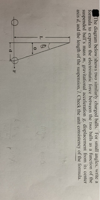 The Diagram Below Shows Two Similarly Charged Balls For Small Angles Write A Formula To Express The Electrostatic Forc 1