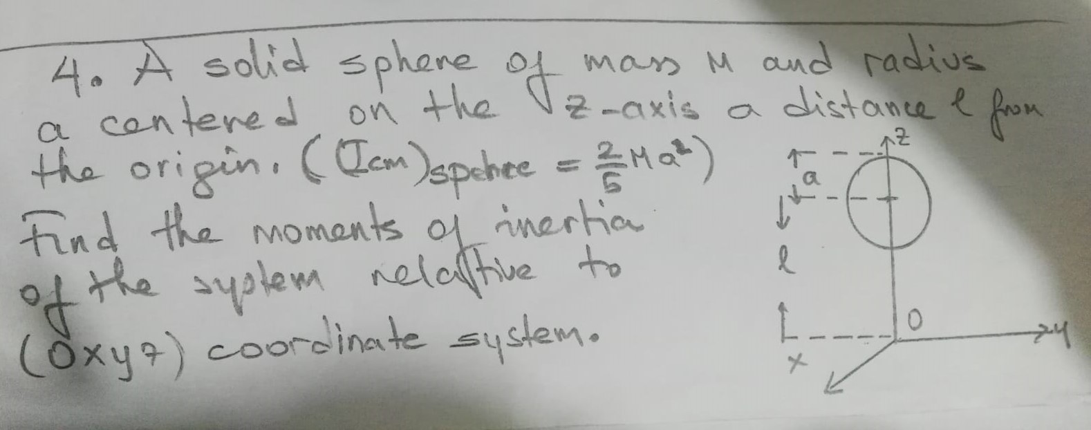 4 A Solid Sphere Of Mass M And Radius A Centered On The Vz Axis A Distance E From The Origin Tom Spehre 2402 Find 1