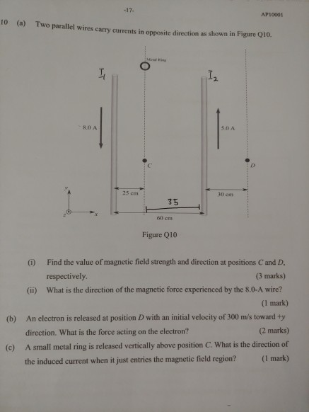 Ap10001 10 A Two Parallel Wires Carry Currents In Ennesite Direction As Shown In Figure Q10 35 60 Cm Figure Q10 1 Fi 1