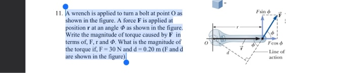Fsino 11 A Wrench Is Applied To Turn A Bolt At Point O As Shown In The Figure A Force F Is Applied At Position R At An 1