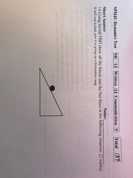 Sph4u Dynamics Test Mc 11 Written 21 Communication 5 Total 737 Short Answer Name 14 Using Formal Fbd Show All The Fo 1