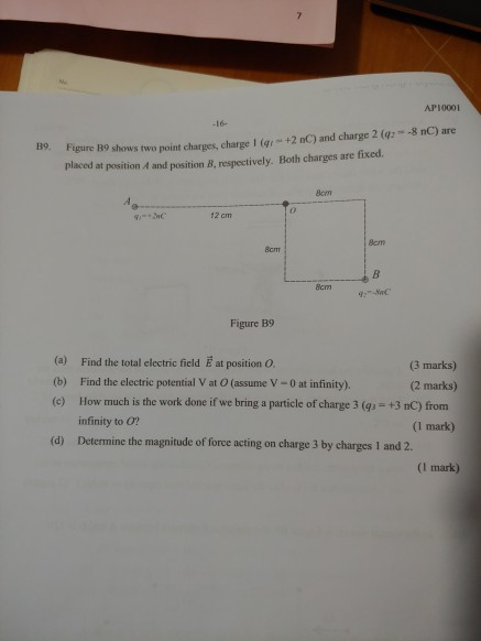 Api0001 16 Pigure B9 Shows Two Point Charges Charge I G 2 Nc And Charge 2 Q2 8 Nc Are Placed At Position A And Po 1